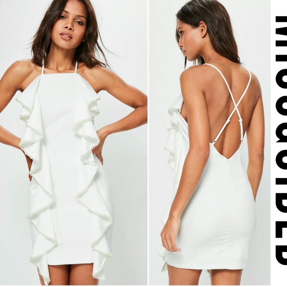 MISSGUIDED CHIC CREPE FRILL AND PEARL BEADED DRESS